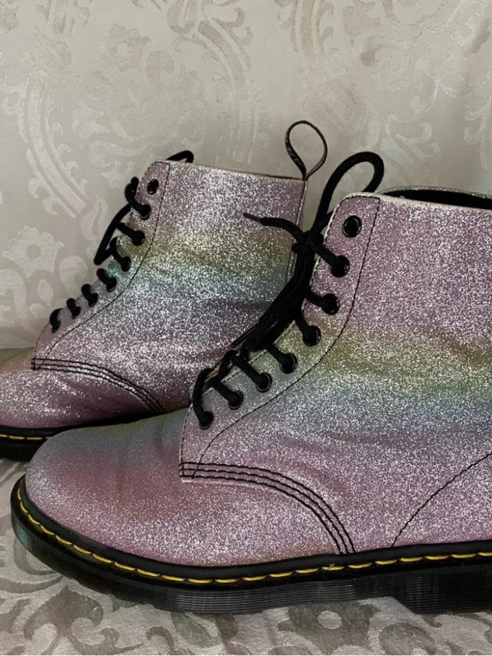 Doc Marten’s Blue and Purple Glitter Combat Boots 1460 Pascal Glitter Size 10 - Picture 6 of 10